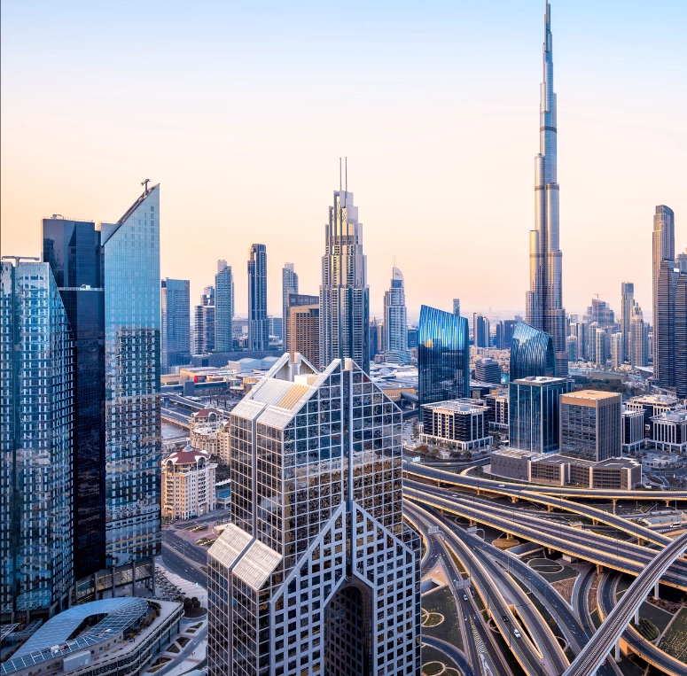 A droneshot of Dubai